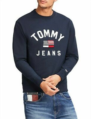 Nuovo con etichette Tommy Hilfiger Jeans TJM LOGO AUDACE Maglione Top Blu Navy Felpa XS S Bandiera