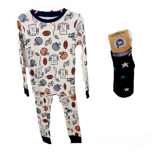 Carter's 2 Pc Pajama Set w/Slipper Socks-4-Football-Stars