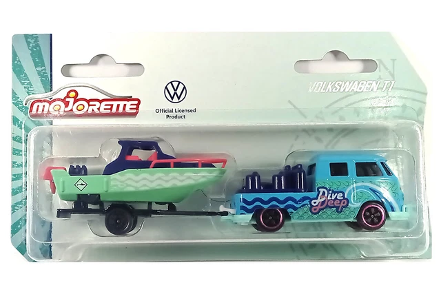 Camion Avec Remorque Bateau Majorette 1/87e – Noir Et Rose, Made In France !