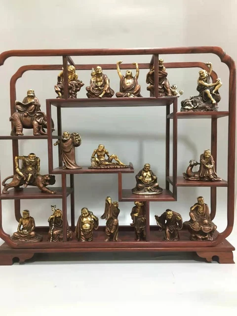 Chinese Copper Gilt Handmade Exquisite 18 arhats Statue 3639