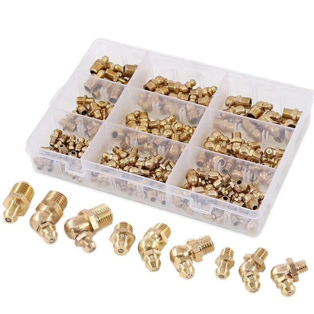145-Pcs Metric Standard Brass Hydraulic Grease Fitting Assortment Kit - X6O5