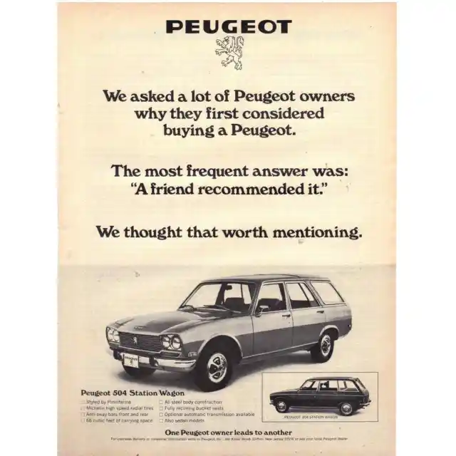 Vintage 1972 Peugeot 504 Station Wagon Print Ad
