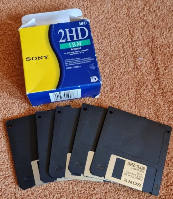 Sony 2HD IBM Formatted 1.44mb Pack Of 5 Floppy Disks new Unused
