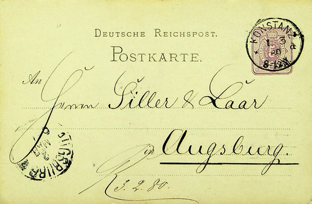 Sephil Deutschland 1880 5pf Postal Karte Von Konztans Sich Augsburg