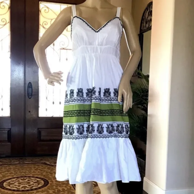 Karen Kane Summer Garden Dress Tiered Embroidered Smocked Poplin SZ Medium Boho