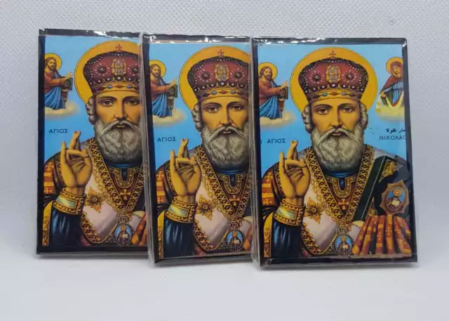 Saint Nicolas small icons hand made on wood and photograph pic in holy land 3pc