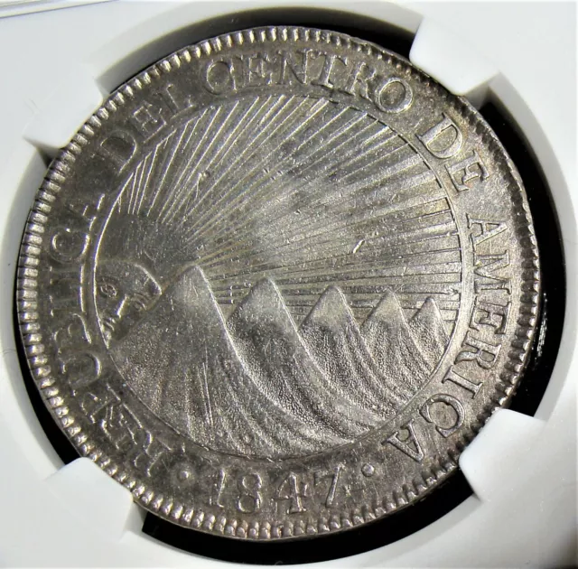 Central American Republic: 1847/43-NG A Silver 8 Reales KM-4 NGC AU Details.