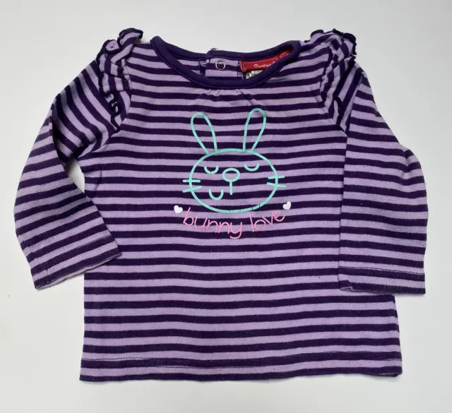 Sprout baby girl size 3-6 months purple stripe long sleeve t-shirt bunny, VGUC