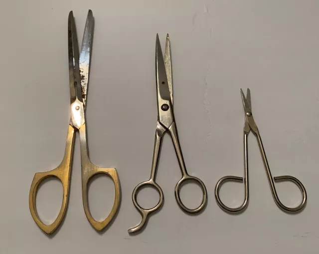 3 Vintage Scissors Sewing Stitch Removal  Shears, Barber, Forged Steel USA