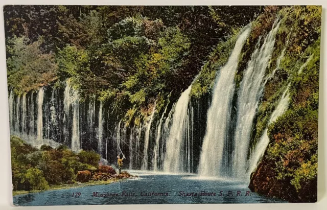 Postcard CA California Mossbrae Falls Shasta Route SPRR Fishing 1915 Exposition