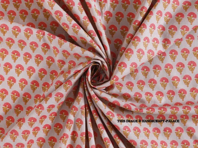 Imprimé Floral Neuf 2.7m Loisirs Créatifs Indien Main Bloc Beige Pur Coton Tissu
