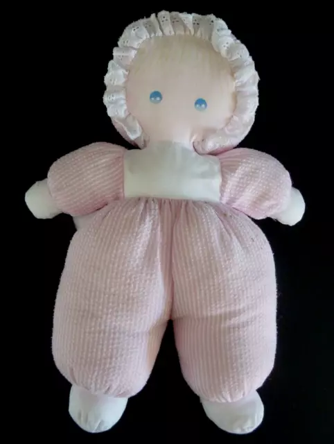 W. DOUDOU MUNDIA POUPEE DE CHIFFON rose rayé blanc capuche dentelle 32cm - BE