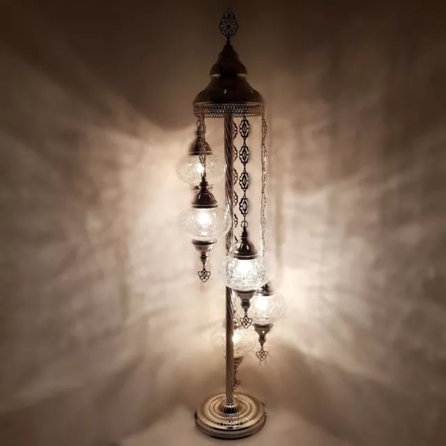 Handmade Turkish Moroccan Silver Floor Lamp 5 Glass Ball Mosaic Light +FREE BULB