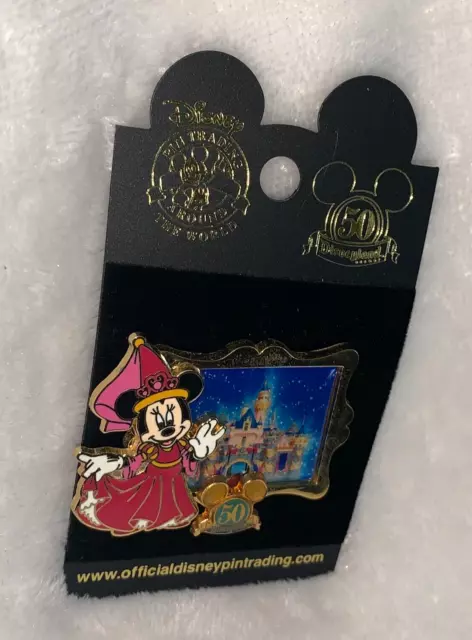 New Disney Disneyland 50th Minnie Mouse Sleeping Beauty Castle In Gold Frame Pin