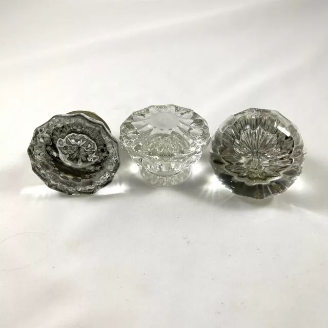 Door Knobs Lot of 3 Crystal Glass Antique Vintage Doorknob Brass Hardware