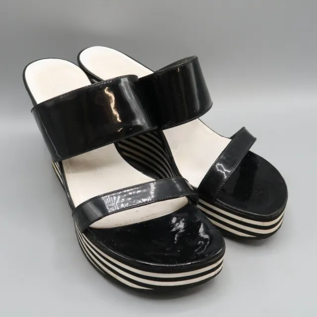 Michael Kors Womens Slip on Open Toe Wedge Platform Shoes Size 6.5 Black Strip