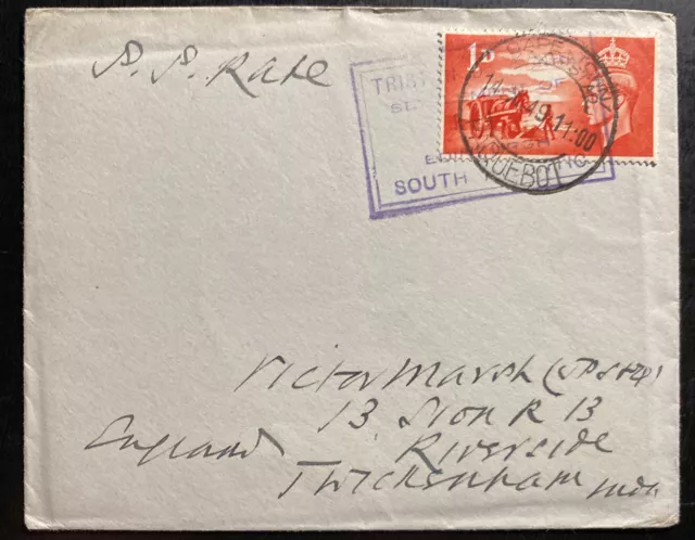 1949 Tristan Da Cunha Paquebot Cover To Riverside England Via Cape Town