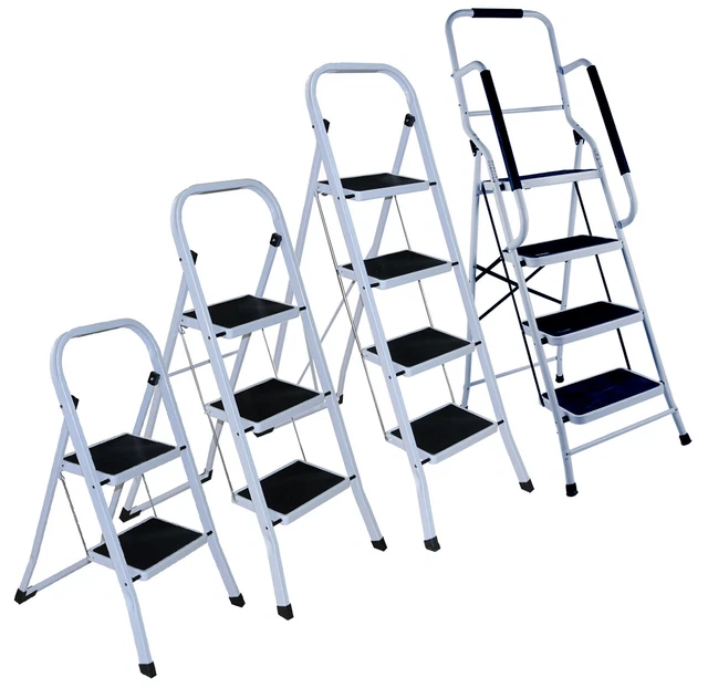 2/3/4 Step Ladders Portable Compact Folding Metal Ladder Stool Heavy Duty Steel