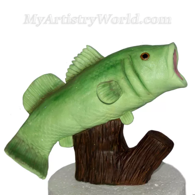 Edible Fish on a log cake topper. Fondant/gum paste Fish on a log figurine.