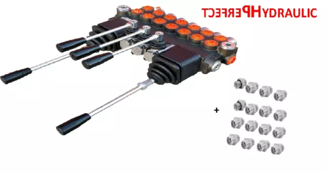 Handsteuerventil Handhebelventil Hydraulik 40L 7-fach 2x Kreuzhebel +Adapter