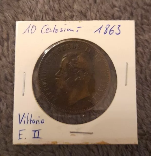 Münze Italien, 10 Centesimi, 1863, Vittorio Emanuele II, Kupfer