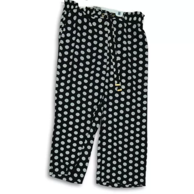 Michael Kors Womens Black White Polka Dot Wide Leg Belted Cropped Pants Size XL