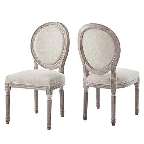 Modway Emanate French Vintage Upholstered Fabric Two Dining Side Chairs in Beige