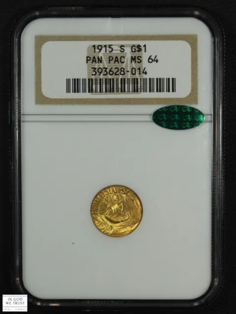 1915 S Panama Pacific Pan-Pac Commemorative Gold One Dollar G$1 NGC MS 64 CAC