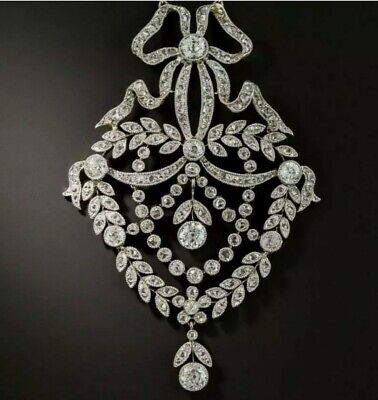 Style Ancien Victorien Edouardien Pendentif 14K or Blanc Finish 925 4Ct Diamant