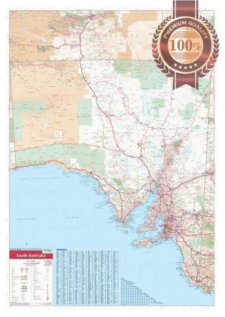 Detailed South Australia Sa State Roads Map Of Aus Wall Chart Premium Poster