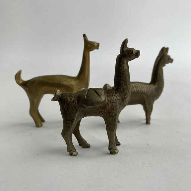 Vintage Solid Brass Miniature Llama Alpaca Figurine Lot Of 3 Decor