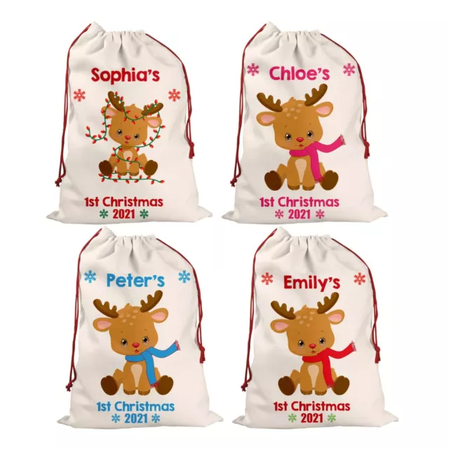 Personalised Baby Girl Boy First Christmas Xmas Bag Stocking 1st Santa Sack 2022