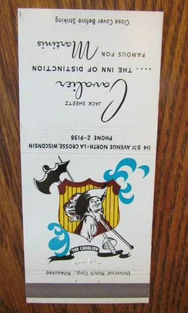 Cavalier Matchbook Matchcover: Cavalier Inn (La Crosse, Wisconsin) -E13