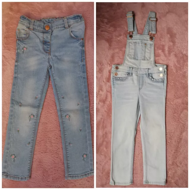 Next H&M Girl's floral skinny denim jeans dungarees bundle set size 3-4 years