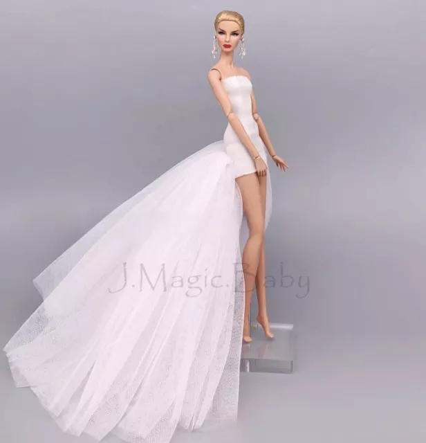Barbie Doll White Long Wedding Dress Gown Party Clothes Princess Costume Outfit