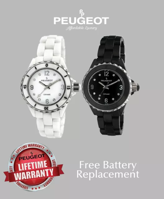 Women Ceramic Wrist Watch w/ Sport Bezel Swarovski & Crystal Markers by Peugeot