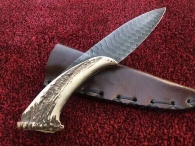 Custom Handmade D2 Steel Bowie Knife Stag Antler Handle Hunting Knife Skinner