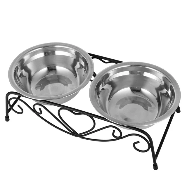 Tazones de acero inoxidable para perro tazón de acero inoxidable para perro doble tazón para mascotas plateado