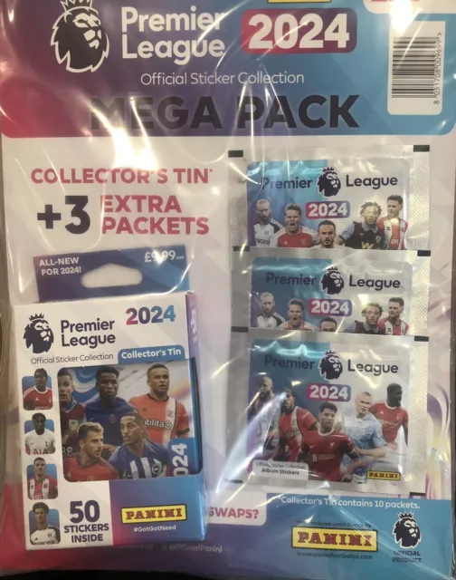 PANINI COLLECTORS TIN & 50+ Stickers Mega Pack, Football Premier League