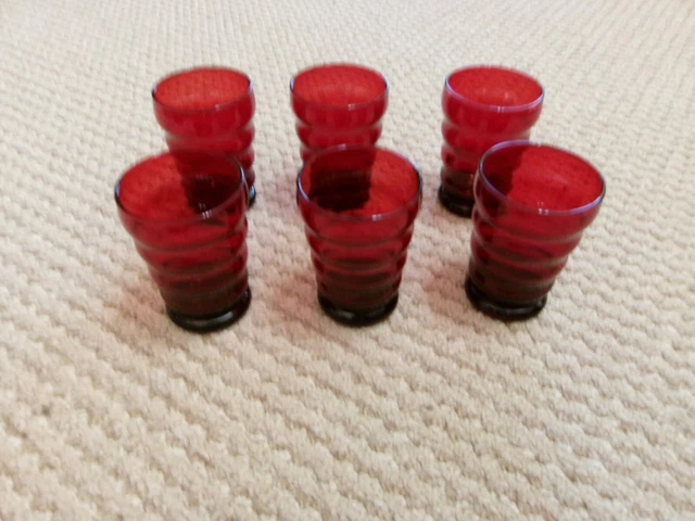 Set 6 Anchor Hocking Glass Royal Ruby Whirly Twirly Tumblers 9 oz 4-1/8" Tall