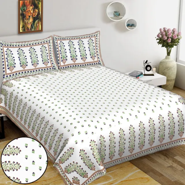 Baumwollbettlaken, bedruckte indische King-Size-Bettdecke mit 2 Kissenbezügen