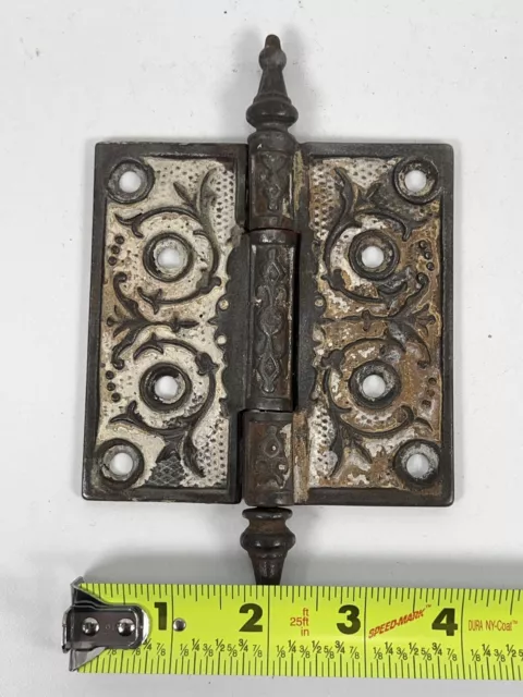 Antique Victorian Cast Iron Door Hinge Steeple Top Eastlake Ornate 4"x4" Inch 2