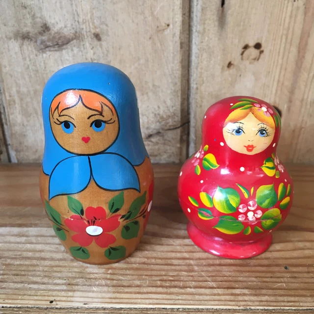 VINTAGE RUSSIAN MATRYOSHKA Dolls X 2 Sets Nesting Stacking Hand Painted