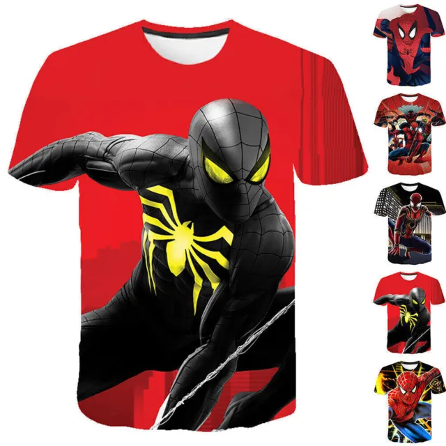 Kids Boys Spiderman Print Short Sleeve T-Shirt Summer Casual Blouse Tee Tops