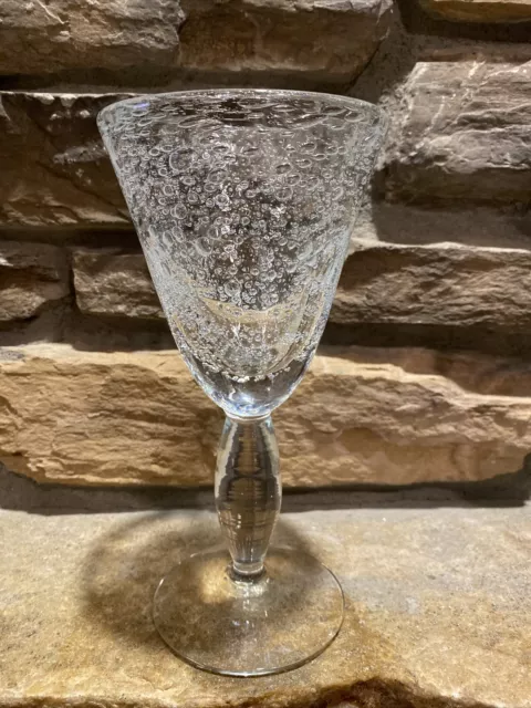 ARTLAND WINE/WATER GOBLETS Clear Seeded Bubble Hand-Blown Glass 7-3/4"