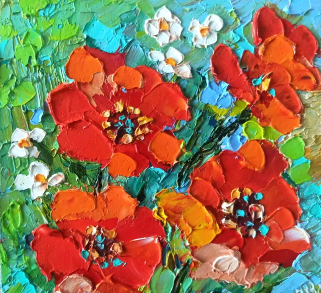 Poppy Painting Floral Original Art Flower Oil Painting Poppies Still Life 6x6in