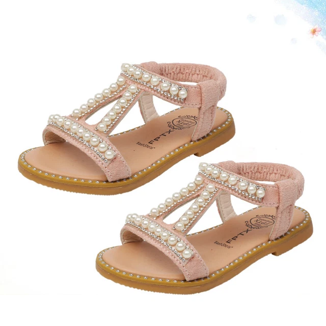 Girls Summer Shoes Style PU Leather Sandal Pearl Baby Shoes Breathable Flat