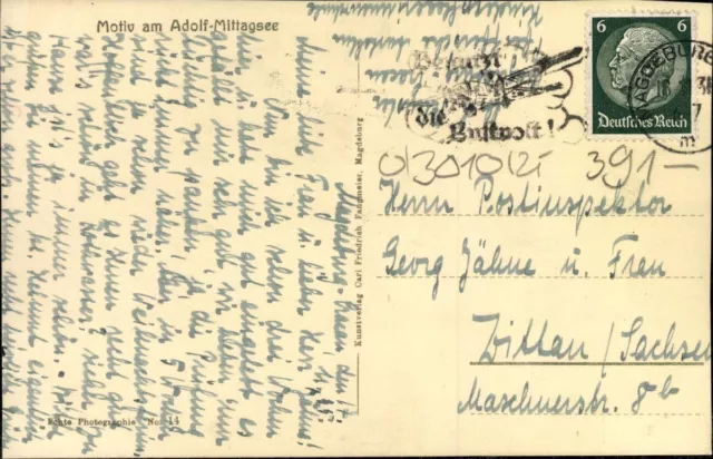 Postkarte AK Ansichtskarte sw gelaufen Motiv am Adolf Mittag See Sachsen Anhalt 2