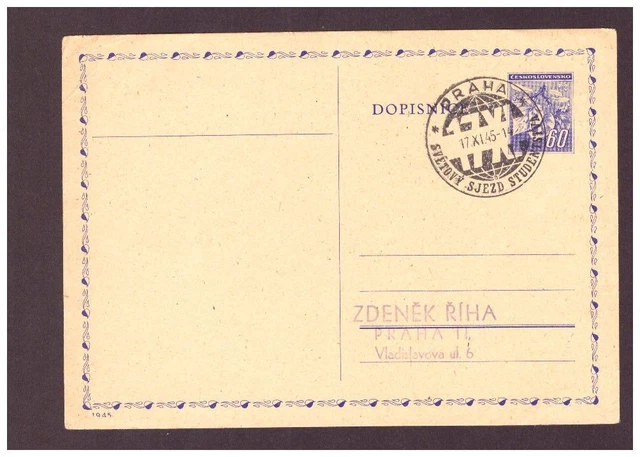 Böhmen und Mähren - Postkarte 1945 gelaufen nach Prag