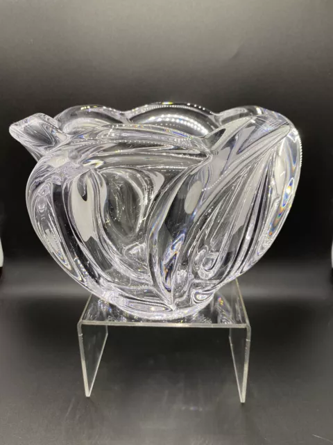 Daum/Art Vannes. Nancy France. Curved Wave Like Shape Vase/bowl. Crystal. Heavy.